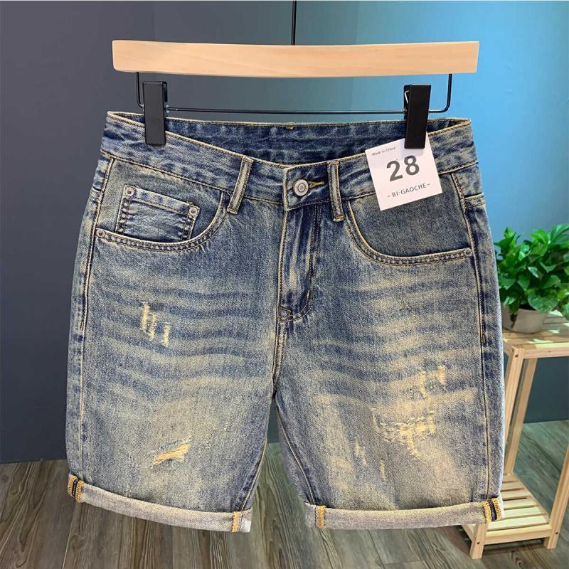 Streetwear Brand Shorts - High Street Ripped Denim Shorts Men's